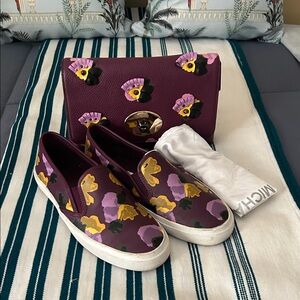 Coach Floral Slip-On Sneakers and Matching Clutch Set